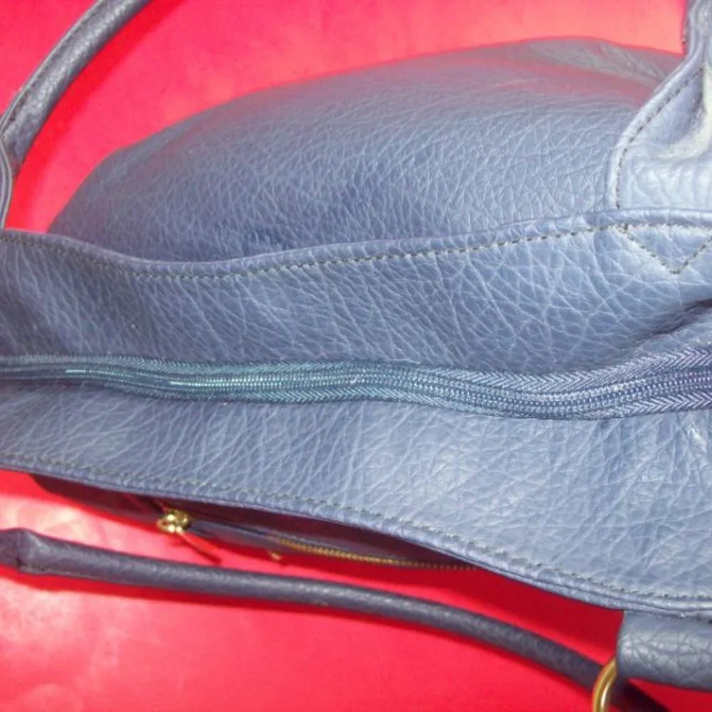 Blue Double Zipper Shoulder Bag - Picture 5 of 6
